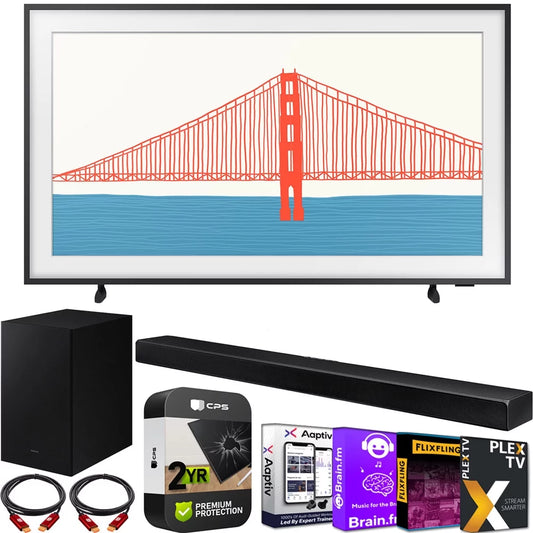 Samsung QN50LS03AA 50 Inch The Frame QLED 4K Smart TV (2021) Bundle with HW-A650 3.1ch Soundbar and Subwoofer with Premium 2 Year Extended TV Protection Plan Streaming Kit Deco Gear 2 Pack HDMI Cable