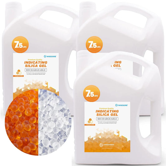Wisesorb Premium 22.5 LBS Indicating Silica Gel Beads (Orange to White), Reusable Desiccant Dehumidifier Moisture Absorbers, 3 Pack of 7.5 LBS