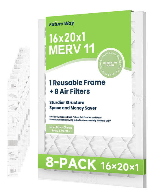 FRESHLAB 16 x 20 x 1 Air Filter for AC HVAC Furnace, MERV 11, MPR 1000, Assembly Kit with 1 Reusable ABS Frame & 8 Filters, Actual Size: 15.7 x 19.7 x 0.8