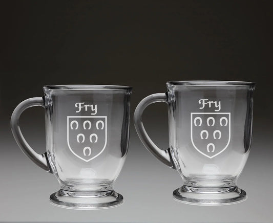 Fry Irish Coat of Arms Glass Coffee Mugs - Set of 2