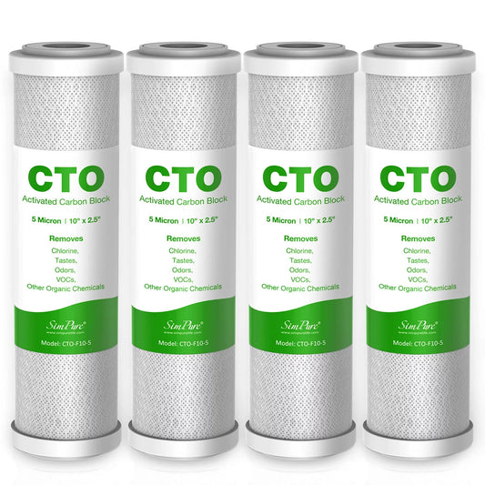 SimPure 5 Micron 10 x 2.5 Whole House Carbon Block Filter Cartridge Replacement for WFPFC8002, WFPFC9001, FXWTC, SCWH-5, Compatible with Home Under-Sink & Countertop Filtration System, 4 Pack