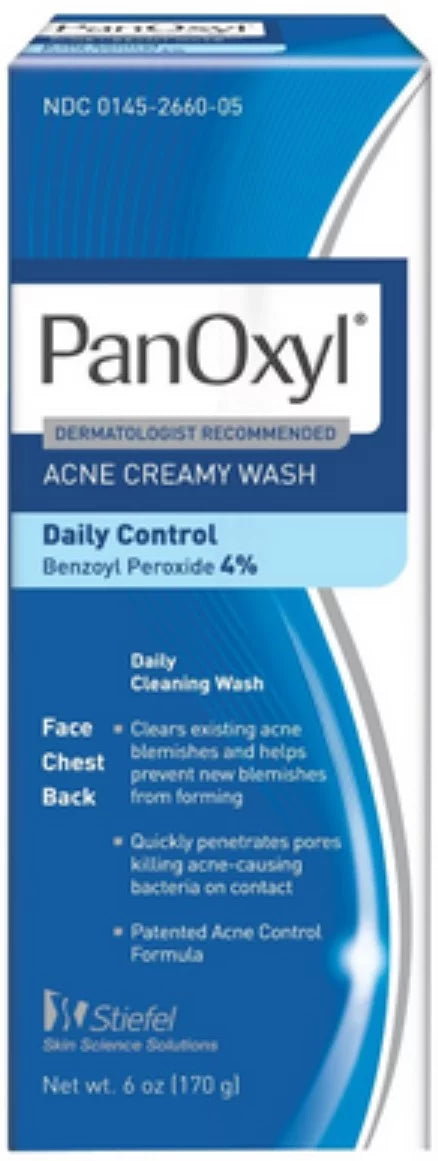 PanOxyl 4 Acne Creamy Wash, 4% Benzoyl Peroxide 6 oz (Pack of 4)