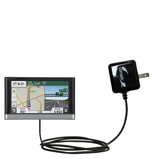 Gomadic Intelligent Compact AC Home Wall Charger suitable for the Garmin nuvi 2557 / 2577 / 2597 LMT - High output power with a convenient, foldable p