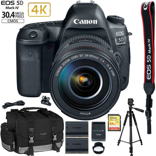 Canon EOS 5D Mark IV 30.4 MP Full Frame DSLR Camera + EF 24-105mm f/4L IS II USM Lens + EXTRA Canon LP-E6N Battery + 64GB Deluxe Accessory Bundle