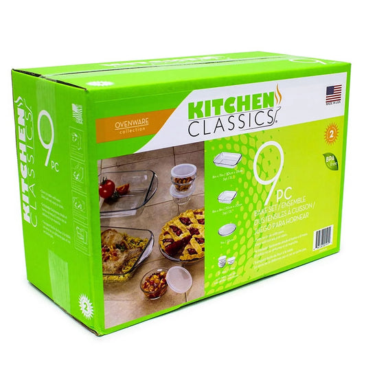 Kitchen Classics 9 piece bake set ovenware bakeware glass oven to table USA