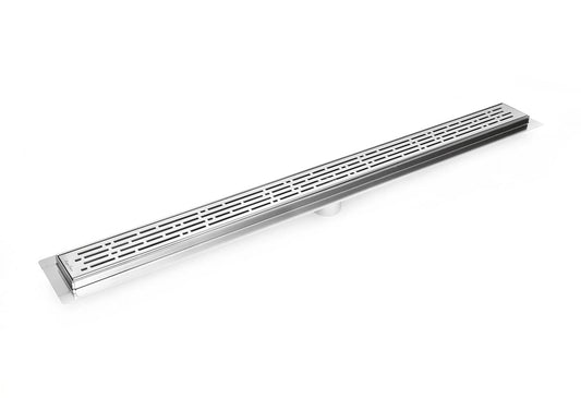 SereneDrains Linear Shower Drain Polished 304 Stainless Steel Broken Lane Design Grate with Hair Catcher Trap Strainer Set Rectangle Shower Floor Drain