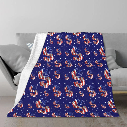 TEQUAN Double Layer Plush Bed Blanket, American Flag Abstract Dollar Sign Pattern Cozy Soft Air Conditioner Throw Blankets, 60 x 50