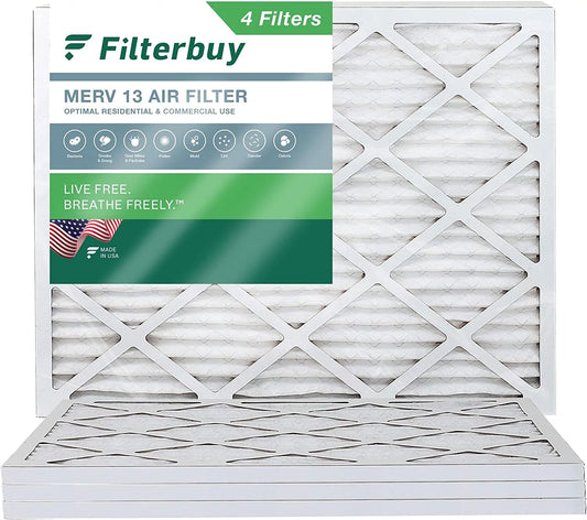 Filterbuy 20x22x1 MERV 13 Pleated HVAC AC Furnace Air Filters (4-Pack)