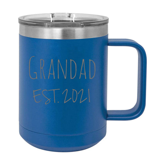 Grandad Est. 2021 Established Stainless Steel Vacuum Insulated 15 Oz Engraved Double-Walled Travel Coffee Mug with Slider Lid