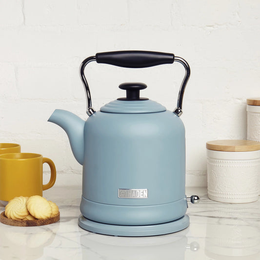 HADEN Highclere 1.5 Liter Vintage Cordless Electric Tea Pot Kettle, Pool Blue