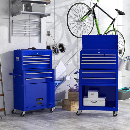 LoLado 8 Drawer Rolling Tool Chest with Wheels, High Capacity Tool Storage Cabinet & Tool Box Cart, Lockable Rolling Tool Chest with Drawers, Toolbox Organizer for Garage Warehouse Workshop - Blue