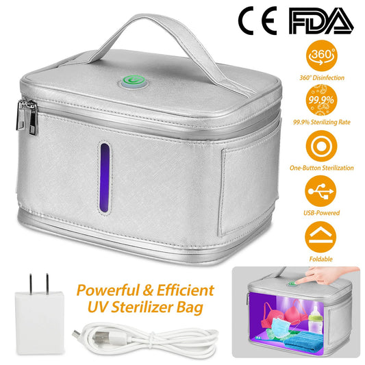 iMounTEK Foldable UV Disinfection Bag 5.28Gal Portable LED UV Sanitizer Box USB Powered Travel UV-Cleaner Bag Gray, 9.25x6.26x4.7in