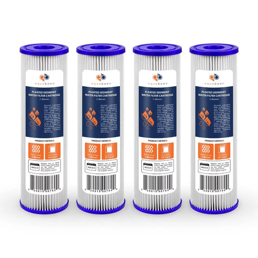 Aquaboon 1 Micron 10 x 2.5 Pleated Sediment Water Filter Cartridge | Universal Replacement for Any 10 inch RO Unit | Compatible with R50, 801-50, WFPFC3002, WB-50W, WHKF-WHPL, 4-Pack