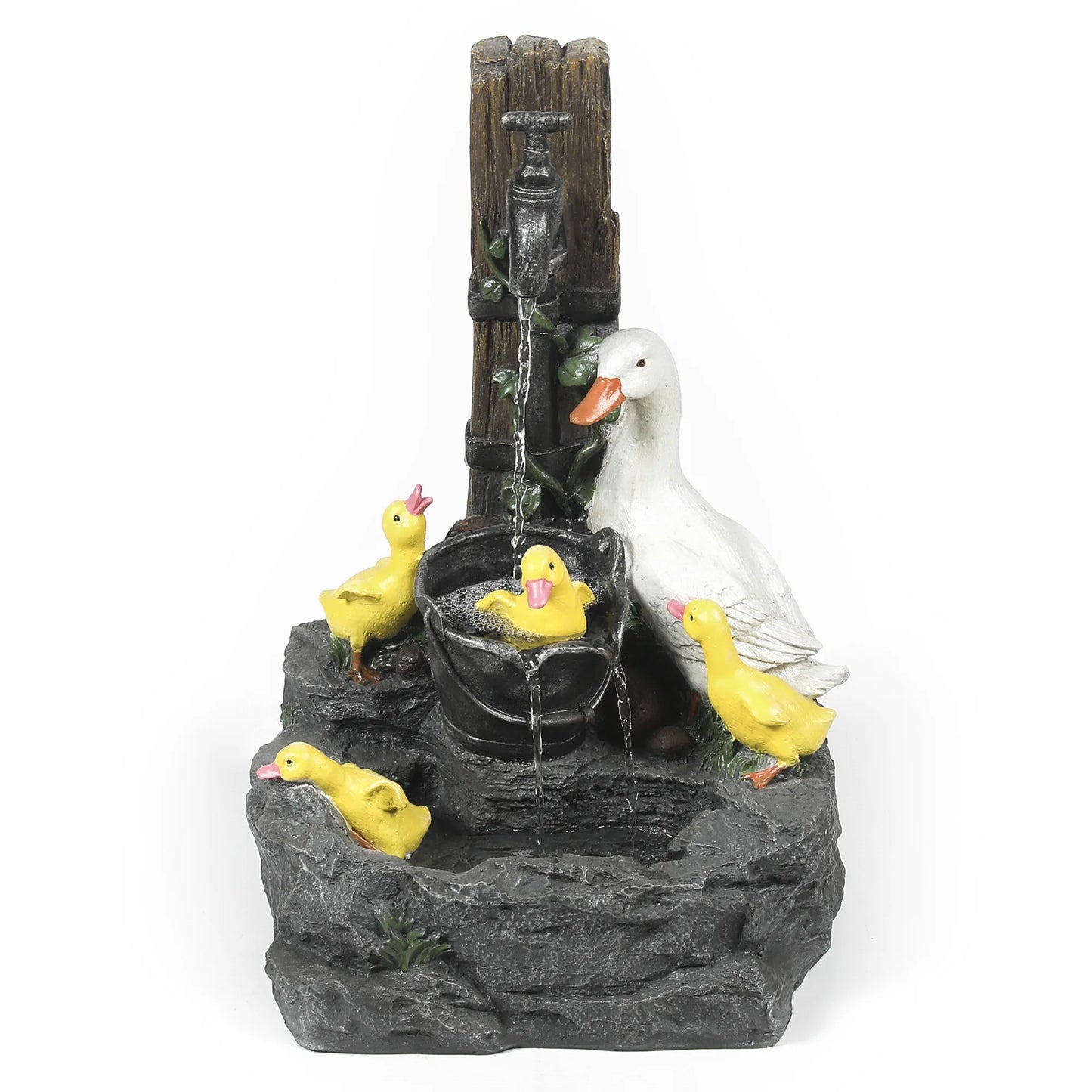 Resin Farmhouse Duck Family Bath Outdoor Fountain