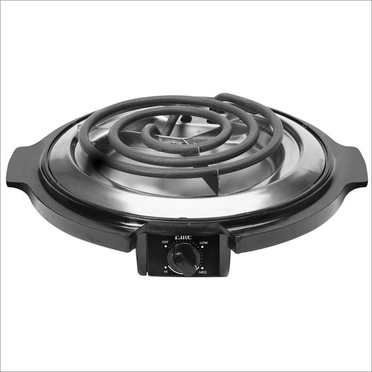 Elite Gourmet ESB-300X Single Countertop Coiled Burner, 1000 Watts Electric Hot Plate, Temperature Controls, Power Indicator Lights, Easy to Clean, Black