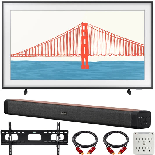 Samsung QN65LS03AA 65 Inch The Frame QLED 4K Smart TV 2021 Bundle with Deco Home 60W 2.0 Channel Soundbar, 37-100 TV Wall Mount Bracket Bundle and 6-Outlet Surge Adapter