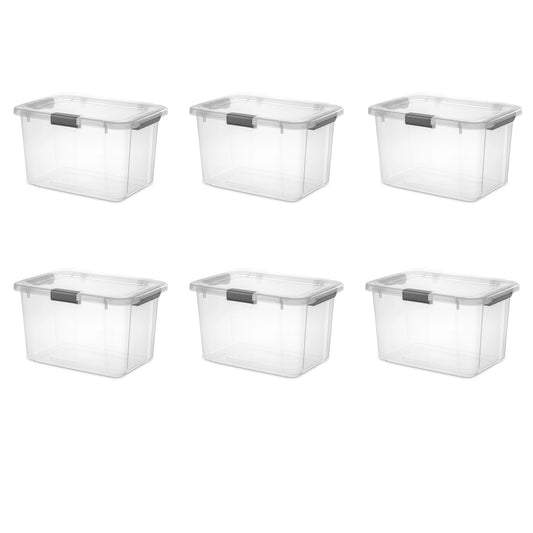 Sterilite 30 Qt. HingeLID Storage Box Plastic, Flat Gray, Set of 6
