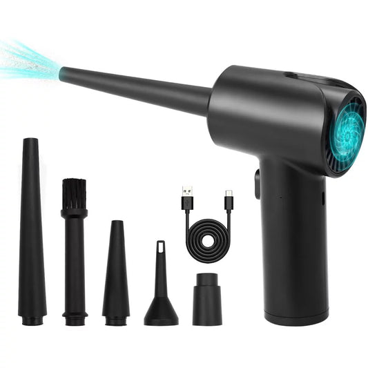 Compressed Air Duster, Cordless Keyboard Cleaner for Offices, Brush And 4-Type Replaceable Heads Blower, Electric 51000 RPM Wireless 2000mAh Black