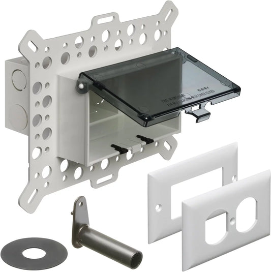 Low Profile IN BOX Electrical Box With Weatherproof Cover For New Construction Stucco/Textured Surfaces/Rigid Siding, Horizontal, 1-Gang, Clear