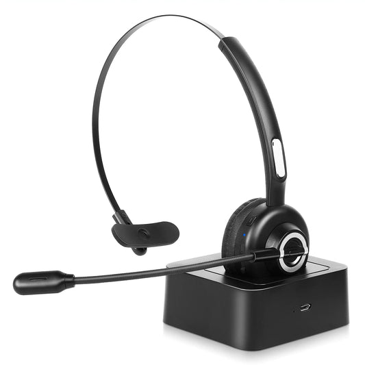 Comfortable Bluetooth Headset, UX-M97 Wireless Headset with Microphone, Cell Phone Headset with Noise Isolation Mic Charging Base Mute Function for Xiaomi Mi A2 Lite (Redmi 6 Pro) With Charging Dock