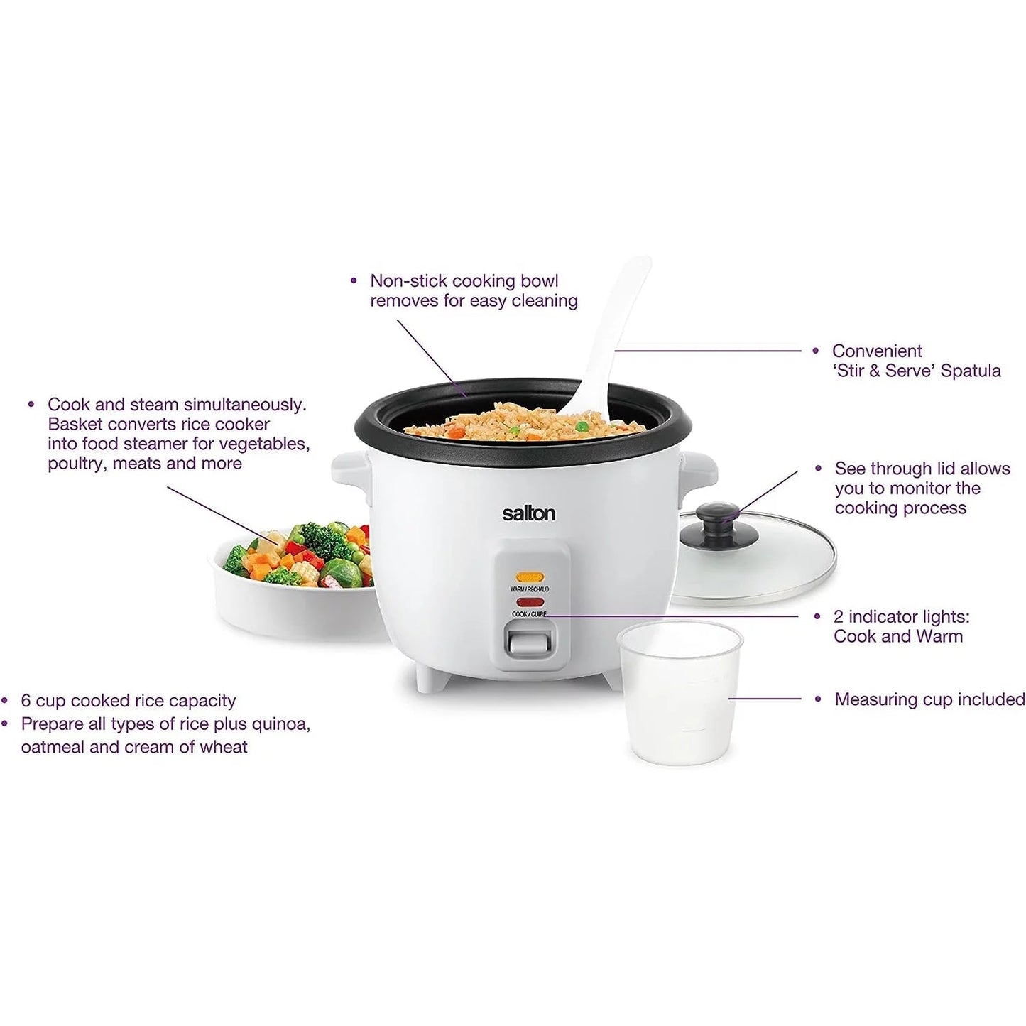 Salton Automatic 6-Cup Rice Cooker - White