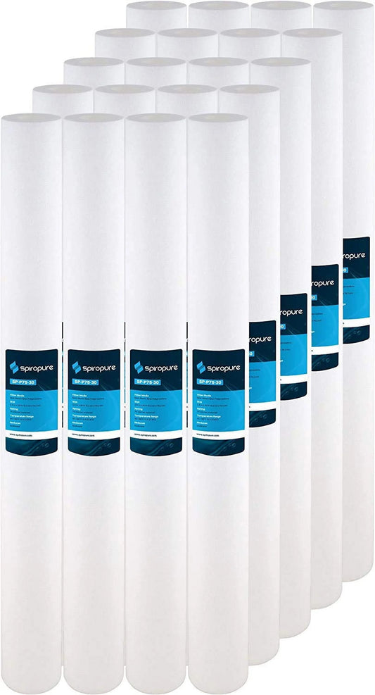 SpiroPure SP-P75-30 30x2.5 75 Micron Spun Melt-Blown Polypropylene Sediment Water Filter Cartridge SDC-25-3075 (Case of 20)
