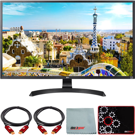 LG 32 inch 4K UHD LED Monitor 3840 x 2160 16:9 Bundle with Deco Gear HDMI Cable 2 Pack + Gamer Surface Mousepad + Screen Cloth
