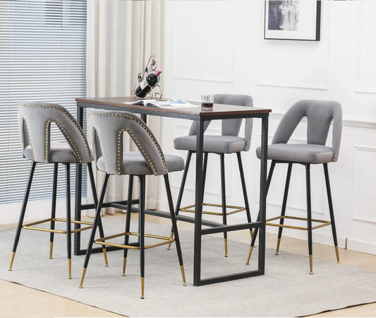 Bar Stools Velvet Upholstered Barstools with Back Bar Chairs 30 inch Seat Height for Kitchen Bar Living Room(Gray,Set of 4)