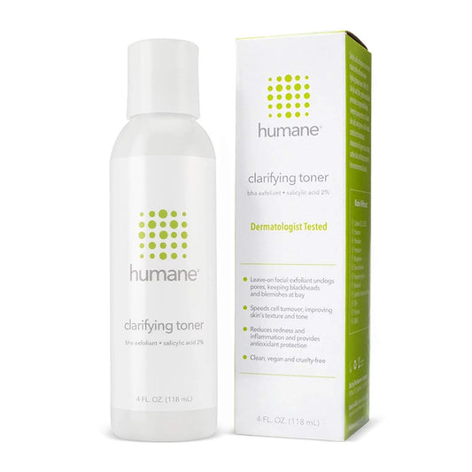 Humane Clarifying Toner for Face - 2% BHA Liquid Salicylic Acid - Pore Minimizer and Face Exfoliator - Gentle for All Skin Types - Removes Excess Oil, Dead Skin Cells, and Grime - 4 Ounce