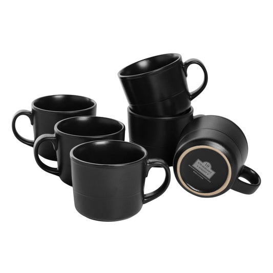 10 Strawberry Street Double Line 3.75/12 fl oz Stoneware Mug, Set of 6, Matte Black