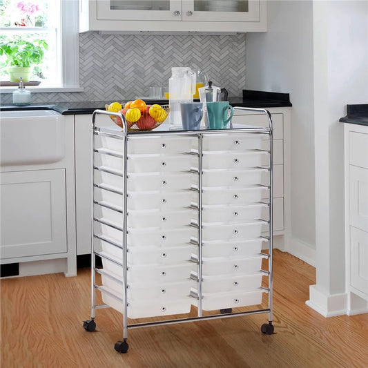 Yaheetech 20 Drawer Rolling Storage Cart Bin Organizer on Wheels, White