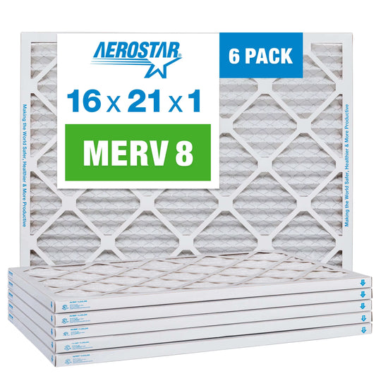 Aerostar 16x21x1 MERV 8 Pleated Air Filter, AC Furnace Air Filter, 6 Pack