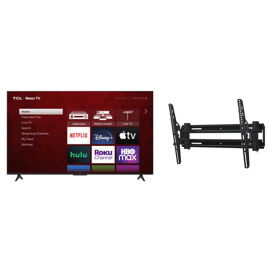 TCL 55 4K Roku TV with SANUS Vuepoint FLT1 Extend + Tilt TV Wall Mount for TVs 32-70, Max Tilt and Easy Cable Access