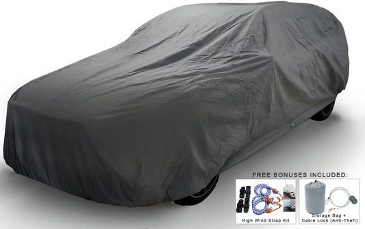 Weatherproof SUV Car Cover For Volkswagen Tiguan 2018-2019 - 5L Outdoor & Indoor - Protect From Rain, Snow, Hail, UV Rays, Sun - Fleece Lining - Anti-Theft Cable Lock, Bag & Wind Straps