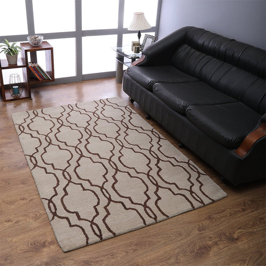 Rugsotic Carpets Hand Tufted, Geometric Wool Area Rug, Beige,Brown, 3'x5'