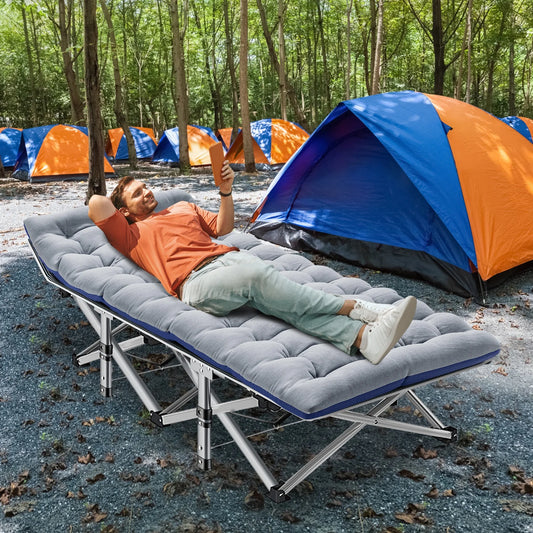 MOPHOTO Folding Camping Cots for Adults Support 900bls, Portable Folding Bed, Heavy Duty Collapsible Sleeping Bed, W/Mattress & Carrying Bag, 75x28
