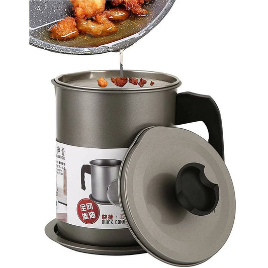 1.4L Bacon Grease Oil Container Keeper with  Stainless Steel Strainer