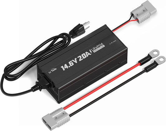 LiTime 12V 20A Lithium Battery Charger, 14.6V LiFePO4 Smart AC-DC Battery Charger for Lithium LiFePO4 Deep Cycle Batteries