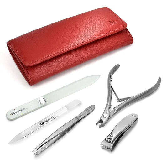 5Pc Manicure Set In Leather Case -FINOX Stainless Steel Tools Handmade In Solingen Germany – Professional Nail And Cuticle Care Travel Implements