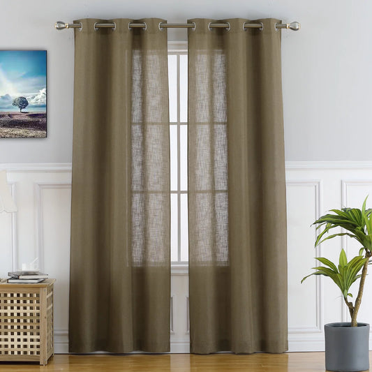 GlowSol 37W x 84L Farmhouse Linen Curtain with Grommet Light Filtering Living Room Curtain for Bedroom, Brown, 2 Panels