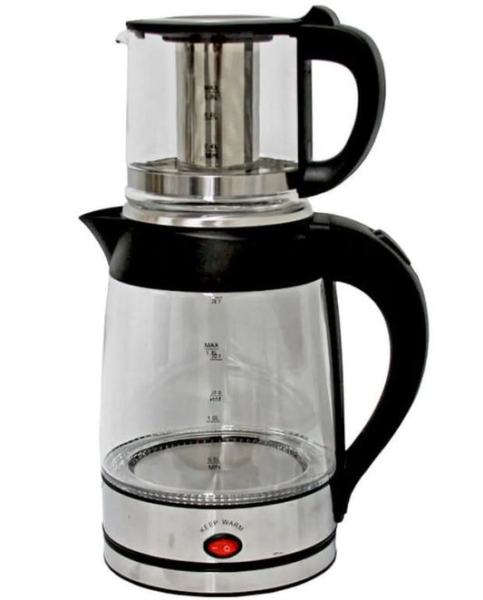 Middle Eastern Persian Iranian Arab Turkish Style Electric Cordless Tea Maker Samovar Stainless Steel Glass Double Kettle