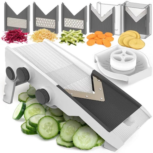 MuellerLiving Mandoline Slicer for Kitchen, Adjustable Vegetable Chopper, Fruit, Cheese Grater, Potato Chips Slicer - White