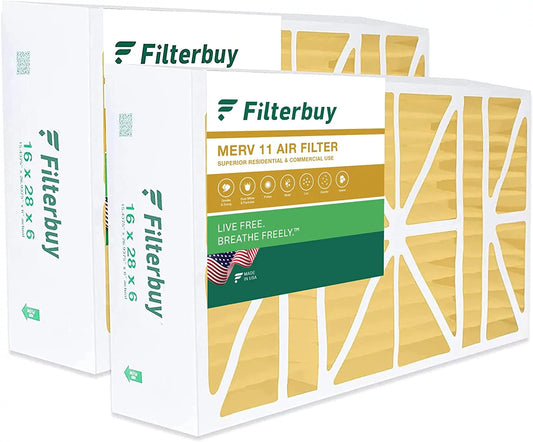 Filterbuy 16x28x6 MERV 11 Pleated HVAC AC Furnace Air Filters for Aprilaire Space-Gard 2400 (2-Pack)