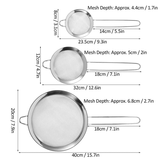 Dekaim Mesh Filter 3Pcs Stainless Steel Mesh Filter Strainer Flour Sieve Food Residue Filter Kitchen Supplies