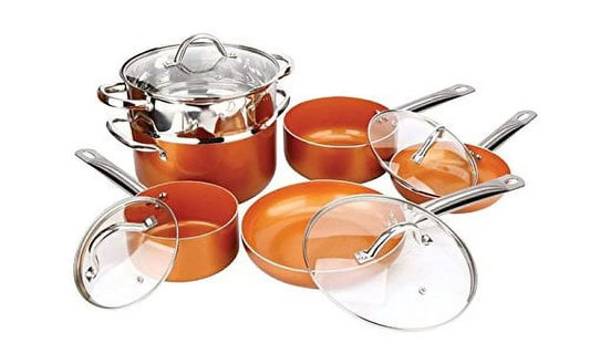 Copper Pan 10-Piece Set Luxury Induction Cookware Set Non-stick