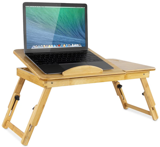 Mount-It! Notebook Bed Tray with Tilting Top and Pullout Storage Drawer | Foldable Design | Bamboo