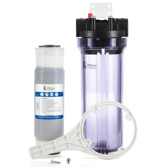 iFilters Whole House Sediment, Rust & CTO Filter Clear Housing w/ AP117 Comparable Filter Cartridge Included, 3/4 Ports