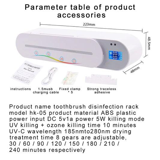 Smart Toothbrush Sterilizer with Gesture Induction, UV & Ozone, Air-Drying Rack for Hygienic Dental Care