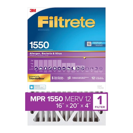 3M Filtrete 16-in W x 20-in L x 4-in MERV 12 1550 MPR Allergen, Bacteria and Virus Electrostatic Pleated Air Filter