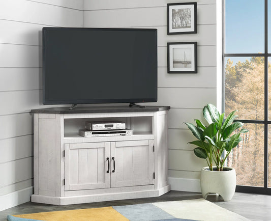 Martin Svensson Home Rustic Corner 50 Wood TV Stand White Stand with Grey Top